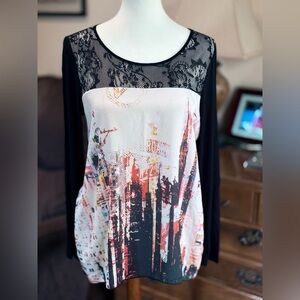 Vanilla Sugar Black and White Graphic Lace Blouse